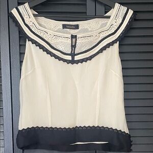 Cream and Black Lace Trim Blouse
